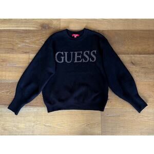 GUESS Women’s Size Small Sweater Bling Logo Black Long Sleeve Y2K